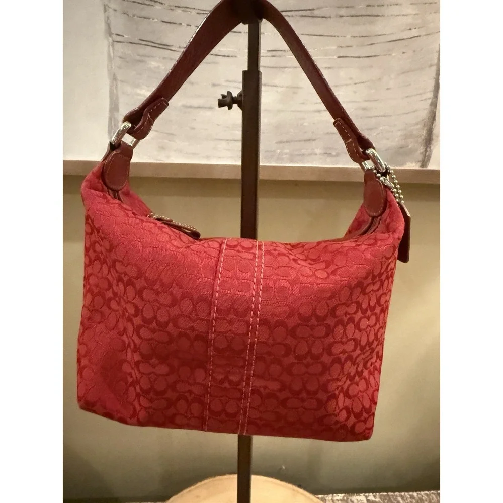 Coach Y2K Vintage Cherry Red SoHo Signature‎ Mini Pouch Jacquard Hand Bag Rare